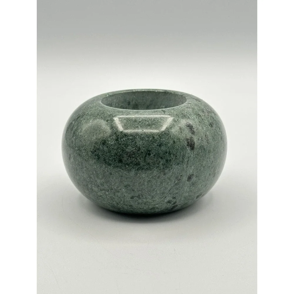 Vintage Green Marble Orb Candle Holder Polished Stone Round Votive Pillar Base